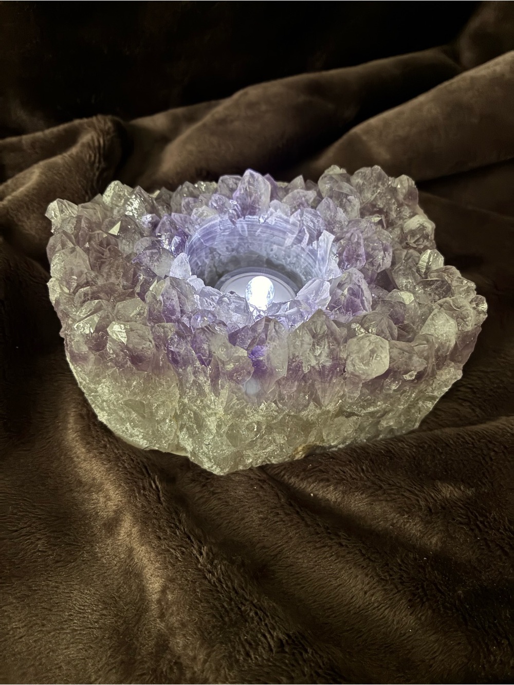 Amethyst Crystal Tealight Candle Holder - Purple Gem Accent - Picture 8 of 13